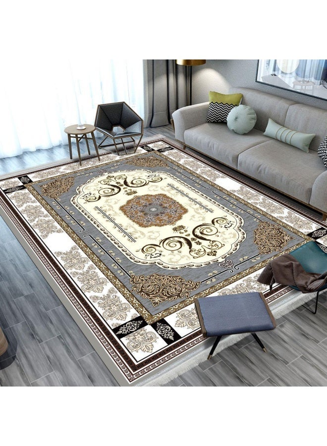 SMART HOME Large padded floor mat with a soft velvet surface and non-slip backing - Living room rug - Majlis rug - Lounge rug - Luxurious decorative rug - Elegant rug with modern patterns for living rooms and majlis - Size 350x250 cm - Suitable for everyday use and entertaining - Image 4